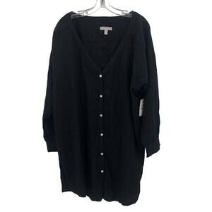 Chelsea28 NWT Solid Black T-Shirt Dress Long Sleeve Size Large Linen Lightweight